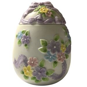 Vintage Lefton Hand Painted China Ceramic Egg 1991 Trinket Box  Easter Spring
